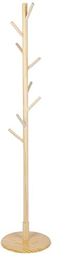 Nachukan Porte-Manteau en Bois – Arbre à Vêtements sur Pied avec Cintres, Support à Base Ronde pour Meubles De Maison pour Vestes Et Manteaux(Bois Naturel)