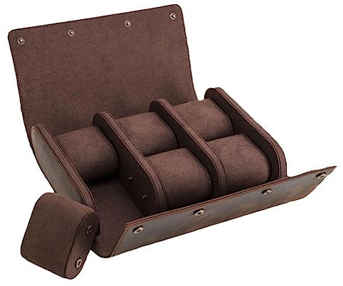 ZXCVWWE Tragbare Uhren-Reiseetuis, Uhrenrolle, Uhrenbox für Herren, Leder, 5 Fächer, Uhrenrolle, Präsentationsgeschenk und Schmuck-Organizer Reiseetui,