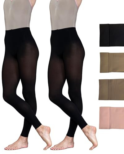 2 paia di collant senza piedi per danza classica, confezione multipla da 60 denari, per ragazze, bambini, adulti, donne, in nero, marrone chiaro e rosa, Nero , 9- 11 anni