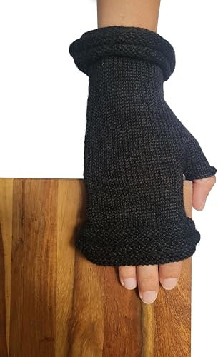 Posh Gear Alpaka Handschuhe Storiguanti Fäustlinge Damen Herren aus 100% Alpakawolle, schwarz, Größe M