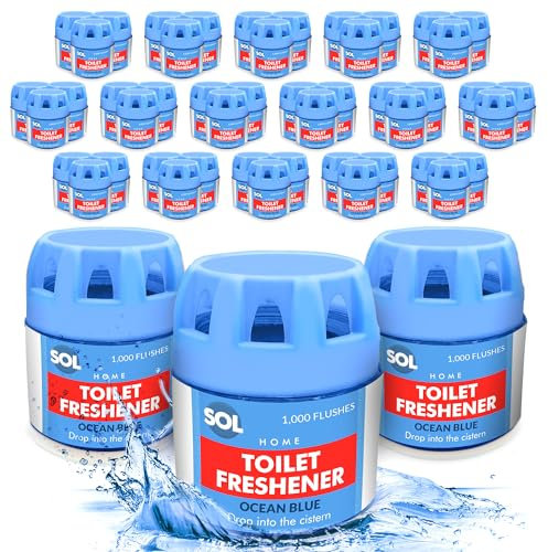 SOL 48pk x 70g Toilet Fresheners, Ocean Scented Blue Cistern Blocks, Last 1000 Flushes, Prevents Limescale, Cleans Rims, Strong Air Freshners and Loo Cleaner for Bathroom Air, Room, Home Airfreshener