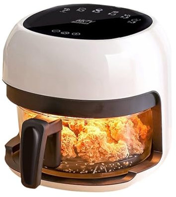 Touch Screen Glass See-Through Air Fryer, 4L Capacity, Oil-Free and Smoke-Free, Healthy Cooking, Multifunctional Fryer (Color : Blanc)