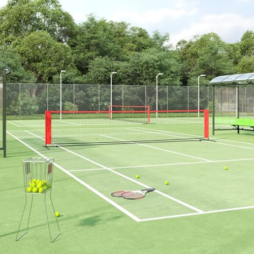 Camerina Tennisnetz Schwarz und Rot 500x100x87 cm Polyester Peak Tennisnetz Badminton Netz