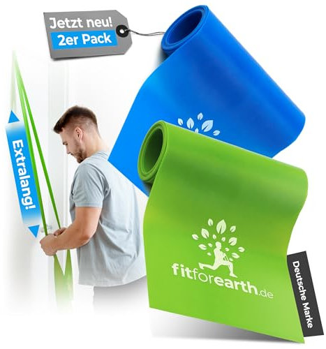 fitforearth Fitnessbänder Set - 2 Bänder je 250cm [aus naturfreundlichem Latex] Resistance Bands für Yoga & Fitness - Gymnastikband zum Dehnen - terrabänder terraband + gymnastikband fitnessband