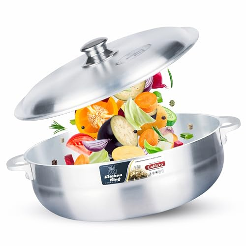 Kitchen King Caldero Dutch Oven with Silver Lid Aluminium Casserole Dish with Lid Stock Pot Handi Cooking Pot Soup and Stew Pot PFOA Free with Handles 22cm