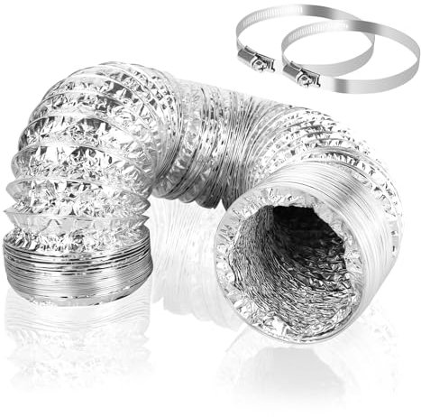 DMJJSD Abluftschlauch Ø100mm, 3m Abluftschlauch Flexibel Luftleitungen Aus Aluminium Rohr Flexschlauch Schlauch Verlängerung mit 2 Schlauchschelle Edelstahl für Klimaanlagen Abzugshaube Wäschetrockne