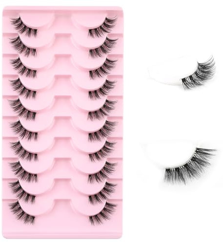 Kiusatig Demi Faux Cils Naturel 10 Paires Half Lashes 3D Cat Eye Faux Cils Doux Corner Fake eyeLashes à la main(H-09)