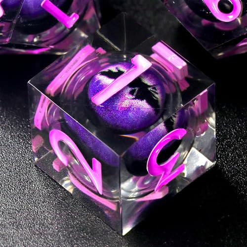 FONVGOGO DND Würfel Set Bewegliche Drachenauge Harz Dungeons and Dragons Würfel 7 Stück Polyedrische DND-Würfel Spielwürfel mit Geschenkbox DND Dice Set (Drachenauge Lila)