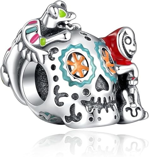TCZNAF Halloween Charms Glow-in-the-dark Skull Bead Charm 925 Sterling Silver Zirkonia Kompatibilität für Europas Armband für Damen