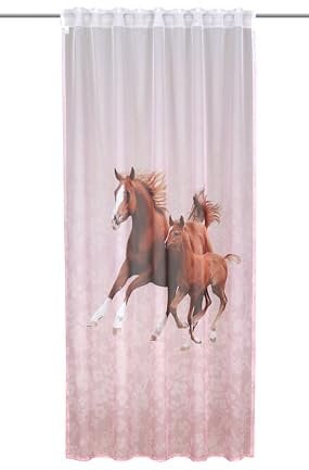Clever-Kauf-24 Schlaufenschal | Pferd mit Fohlen klein | BxH 135x245cm | Vorhang mit verdeckten Schlaufen |