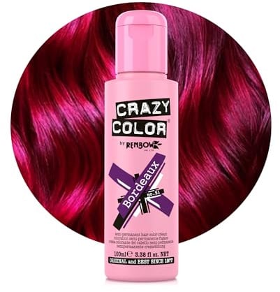 Crazy Color Bordeaux Red Hair Dye 100ml | Vibrant Semi Permanent, Highly Pigmented Conditioning & Oil Nourishing Vegan Formula | No Bleach or Ammonia