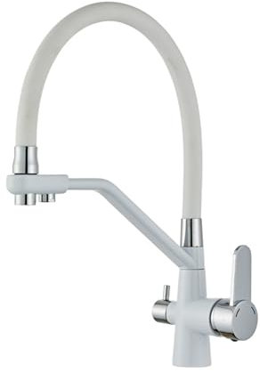 Grifo Flexible Fregadero para Osmosis Extraible Grifo de Cocina Un Solo Orificio Frío Y Caliente,Blanco