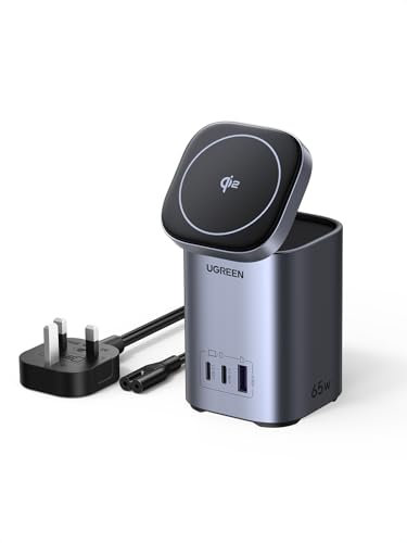 UGREEN 65W USB C Charger 15W Qi2 Wireless Charger Nexode Wireless Charging Station Support Standby Mode Compatible with iPhone 16-12, Galaxy S24,iPad Air, etc