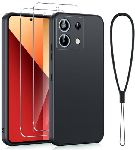 Viojrlra Hülle für Xiaomi Redmi Note 13 Pro 5G Handyhülle mit 2 Stück Schutzfolie, Flüssig Silikon Case Ultra Dünn Microfiber, Stoßfest Kratzfest Rundumschutz Schutzhülle Anti-Fingerabdruck (Schwarz)