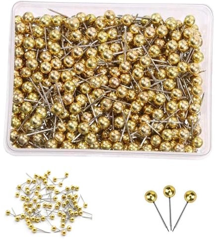 200 PCS Map Pins Goldkopf, Kunststoffkopf Heftzwecken Pinnadeln Reizzwecknadeln, Extrem Stabil und Wiederverwendbar, für Pinnwand Map Pin Nadeln, Ideal für Büro und Heimgebrauch.