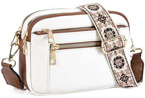 Farcauo Umhängetasche für Damen Herren Weiß Braun Crossbody Bag Tasche Damen Umhängetaschen Taschen Gürteltasche Frauen Männer Handtasche Mittelgroß Crossbody Bag Damen Schultertasche Damen Tasche