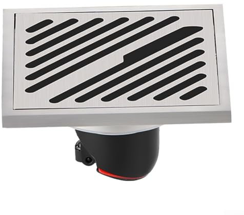 Siphon de sol de douche carré réversible en acier inoxydable avec bride pour salles de bains, cuisines, garages, douches, éviers, 10 x 10 cm