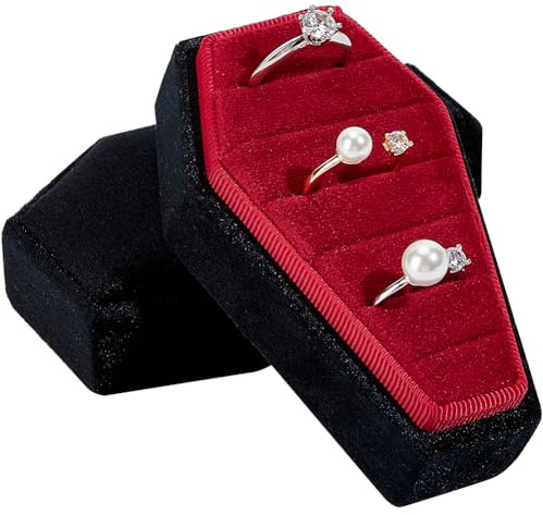 Beebeecraft Schmuckschatulle In Sargform 6 Fach Ringetui Aus Schwarzem Und Rotem Samt Mini Sarg Gothic Tablett Aufbewahrung Halloween Thema Geschenk