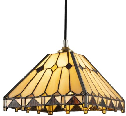 Traditional Art Deco Style Amber Tiffany Pendant Light Shade with Dark and Light Golden Triangles and Diamonds| 22cm x 14cm by Happy Homewares