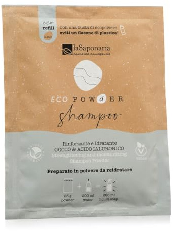 La Saponaria | stärkendes und feuchtigkeitsspendendes Pulver-Shampoo, rehydratisierend, stärkendes und feuchtigkeitsspendendes Bio-Shampoo mit Kokosnuss und Hyaluronsäure, 25 g
