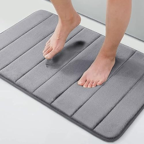 AMFUN Tapis de Bain en Mousse à Mémoire de Forme, Tapis de Bain Absorbant, Tapis de Salle de Bain Doux Lavable en Machine, pour Douche, Salle de Bain, Paillasson, Chambre, 50 x 80 cm, Gris Clair