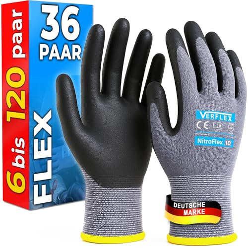 MK-Glove Arbeitshandschuhe Herren aus Nylongewirke (36 Paar) Größe 10-XL | Präzise und Angenehme Schutzhandschuhe, Robust Montagehandschuhe aus Atmungsaktiv Maschenware, Grau