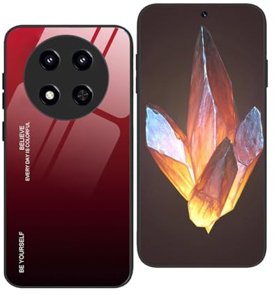 YUEQIAN Case for Honor Magic 7 Lite 5G (Magic7 Lite)/X9c, Ultra Thin Gradient Color Tempered Glass Back Anti-Scratch Cover, Hybrid Soft Silicone TPU Bumper Frame Anti-Drop Case, Deep Red