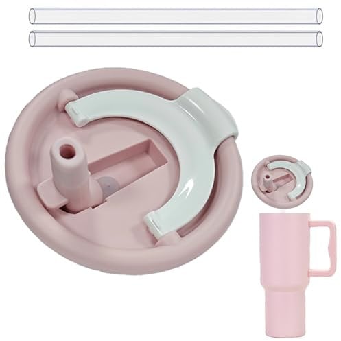 Leak Proof Lid for Stanley, Cup Lid with Straw for Stanley Replacement, Leakproof Lid with Seal Ring for 40oz Stanley Quencher Accessories, Tumbler Flip Straw Lid with 2 Straws Reusable (Pink)