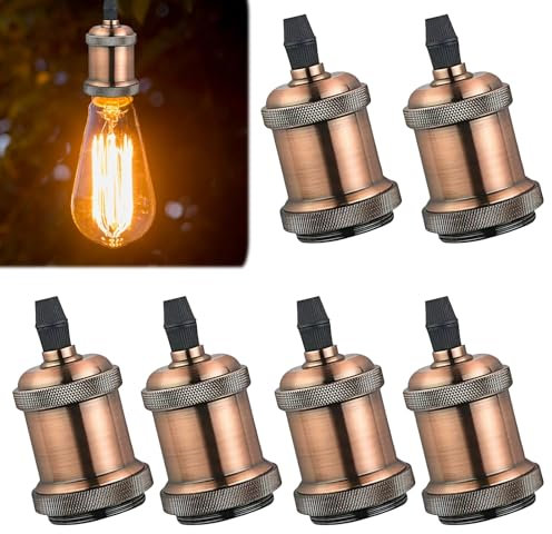 E27 Vintage Lampenfassung Glühbirnen Fassung: WIYETY 6 Stücke Vintage Edison Lampenfassung, Hochwertige Lampenfassung aus Aluminium, Pendelleuchte Adapter für Deckenleuchten DIY-Wandleuchte, Rotbronze
