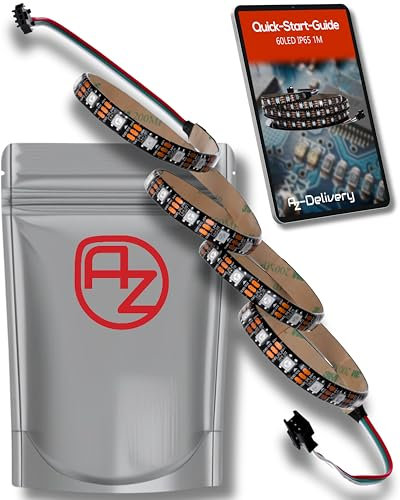 AZDelivery 1M WS2812B 60 LEDs/m 60 Pixels/m LED Strip RGB adressierbarer LED Streifen mit 5050 SMD LEDs IP65 Schwarz Wasserdicht Staubdicht