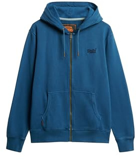Superdry Herren Verwaschene Essential Kapuzenjacke mit Logo Verwaschenes Abzeichen Blau S