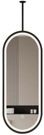 Decken-Hängespiegel Mit LED-Leuchten, Wandspiegel, Ovaler Dekorativer Spiegel, Verstellbare Beleuchtung, For Eingangsgarderobe Und Heimdekoration (Ausleger Kann Individuell Angepasst Werden)(Black,40x