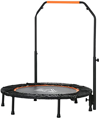 HOMCOM 102 cm Fitness-Trampolin, Faltbares Mini-Trampolin mit vierfach höhenverstellbarem Haltegriff, Fitness-Rebounder für Erwachsene, bis 100 kg, Schwarz+Orange