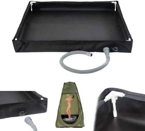 Base de ducha plegable, plato de ducha portátil de 80 x 80 x 10 cm con drenaje, plato de ducha plegable, base de toldo para tienda de ducha interior y exterior para mascotas y niños en interiore