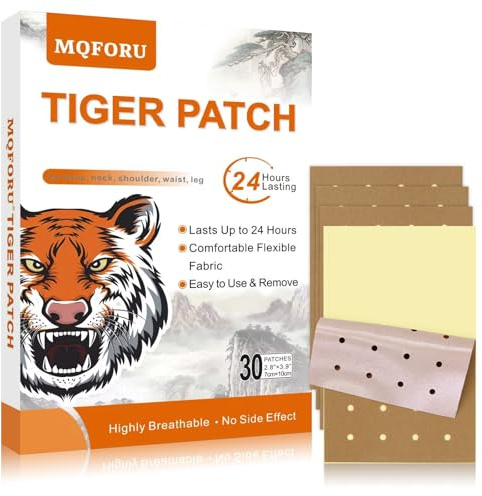 MQFORU 30 Stück Tiger Schmerzlinderung Patch, Schmerzlinderung Wärmepflaster Aufkleber für Nacken und Schulter, Schmerzlinderung für Schulter, Wärmepflaster Schmerzpflaster für Lendenwirbelsäule, Knie
