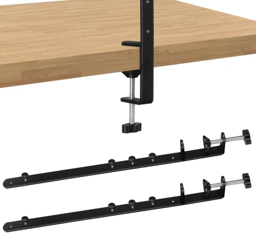 Operitacx Adjustable Pegboard Desk Mount Brackets 2pcs Black Heavy Duty Over Table Rod Stand Supports for Closet Organization and Tool Board Hooks