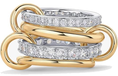 VCCKNB JEWELRY Stapelbare Ringe aus Gold und Silber für Damen, mehrere Glieder, verbundene Ringe, klobiger, ineinandergreifender Ewigkeits-Statement-Ring, Daumenring, anlaufgeschützt (Silber, 57)
