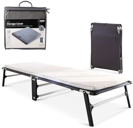 JAY-BE CE70 Compact Folding Bed with Mattress & Storage Cover, Single | Slim Fold Out Guest Bed, Anti-Tip Legs, Space Saving Design 10cm Width Folded