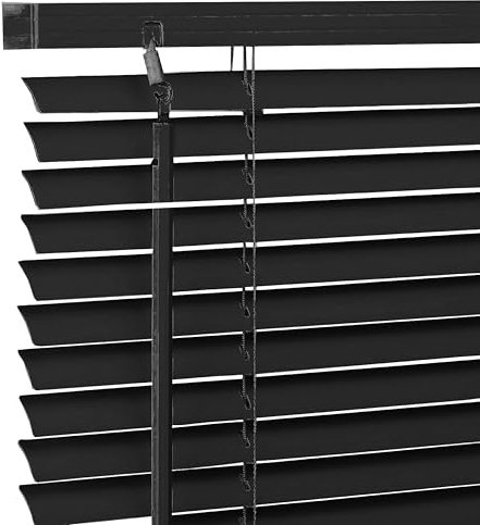 Ev Dekor PVC Venetian Blinds for Windows Treatment Shutters 25mm Slats Complete Child Safe Fittings Long Drop – Easy Fit Trimmable Window Venetian Blind Black W114cm x L213cm