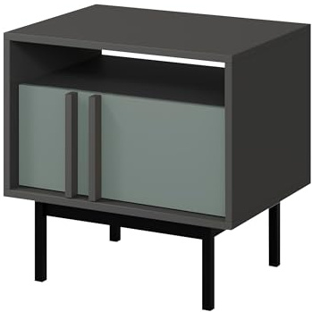 Mirjan24 Nachttisch Agova WK13 - Nachtschrank mit Schublade und offenem Fach, Nachtkonsole, Nachtkommode, Beistelltisch (Anthrazit/Aloe)
