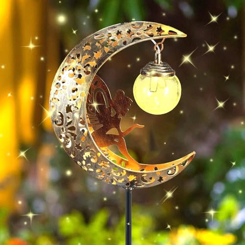 Mond Solarleuchten Garten Deko Terassendeko,Elfe/Blumenfee wasserdichte Solarleuchte,Gartendeko für Draußen,Deko Leuchten Balkon,Freien Solarlampe für AußEn,für Gehweg,Terrasse
