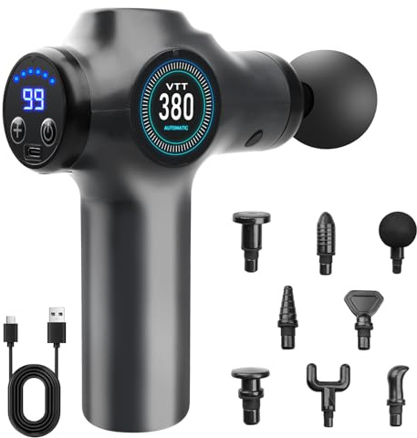 Behogan Massagepistole: 99 Geschwindigkeitsstufen Massagepistole, 8 Stück Professionelle Massageköpfe Mini Muskelmassagepistole, LCD Touchscreen & USB-C Aufladung für Sportler Und Büroangestellte