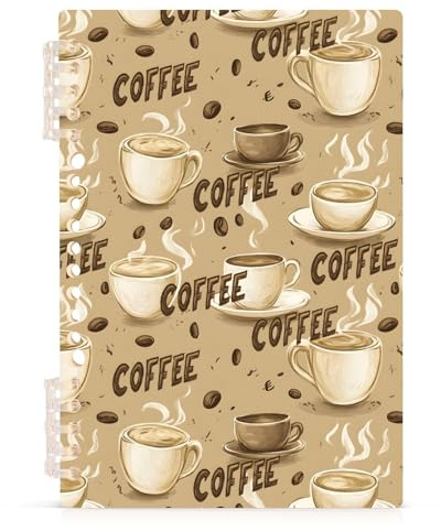 Mnsruu Carnet à spirale à motif tasse à café avec couverture rigide pour femme, carnet ligné A5 pour journal, écriture, travail, bureau, école, 14 x 21 cm