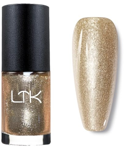 Glitter Nail Varnish - Sparkly Gold Nail Polish - Flash Shinny Gold Nail Varnish - Holographic Glitter Base Natural Nail Paint - Quick Dry&Long Lasting Shimmer Nail Polish No Need UV Home DIY