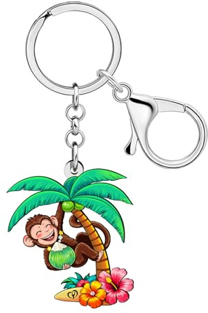 BAMAY Hawaiian Gifts Kawaii Monkey Keychain Acrylic Cute Animal Keychains Palm Tree Coconut Key Chain Charms for Women Girls