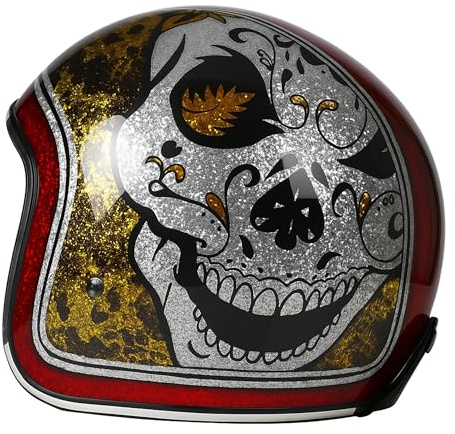 Jet Helm Fiber Glass Super Flake | Kleine Schale | Offener Motorradhelm Vintage Retro Jethelm Glasfaser Halbschalenhelm Bikerhelm Chopper Cafe Racer Roller Scooter