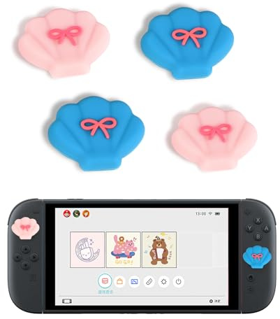 DLseego Capuchon de Joystick pour Switch 2,4PCS Doux et Comfortable Design 3D Silicone Anti-Dérapant et Anti-Jaunissement Capuchon de Joystick,Rose+Bleu
