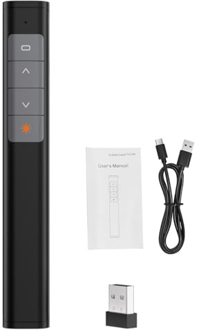 Domary Telecomando Wireless per Presentazioni PowerPoint, Plug and Play, Puntatore a Raggio Rosso a 2,4 GHz, Raggio di Controllo di 30 M, Ricaricabile per PC e laptop.