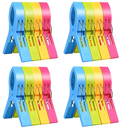 URAQT 16 pcs Grandes Playa Toalla Clips Pinzas de Plástico Fuerte, Durable Resistente Clips, Pinza de la Ropa, Resistentes al Viento, Brillante Color Clips Para la Ropa Pesada y el Lavarse