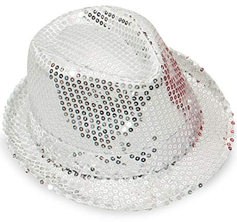 Karnevalsteufel Paillettenhut in verschiedenen Farben Trilby mit Pailletten Partyhut Silvester Accessoire Größe ca. 58cm (silber)